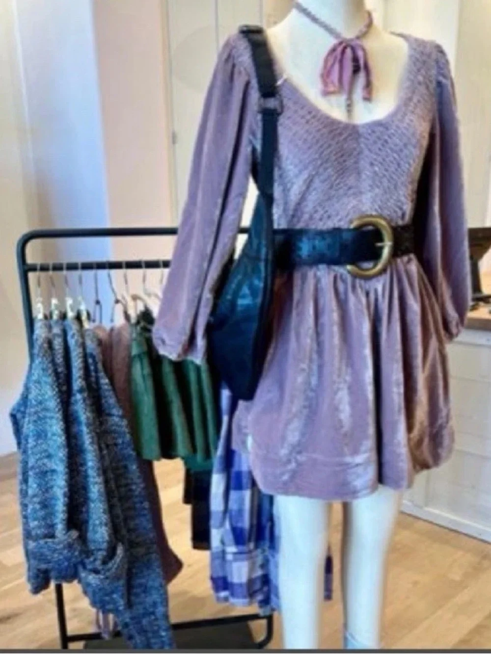 NWT Free People Farrier Velvet Smocked Mini Dress Pink/Mauve XS